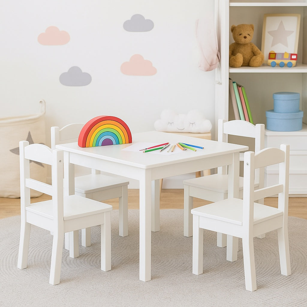 Benbo Kids gyermekasztal 4 székkel – fehér, 2–7 éves korig