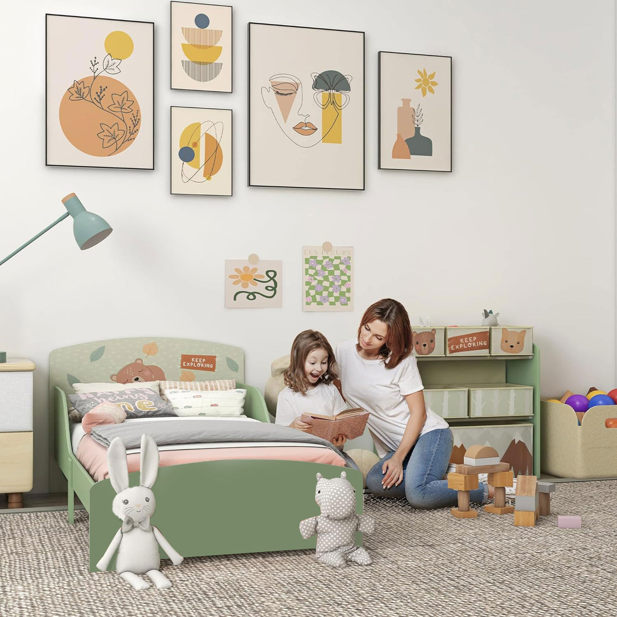 Benbo Kids FOREST gyermekágy leesésgátlóval – mackómintás, 140 × 70 cm-es matrachoz