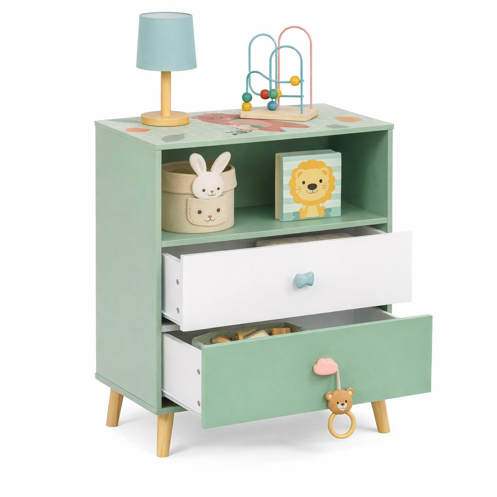 Benbo Kids FOREST gyermek tárolószekrény 2 fiókkal – mackómintás