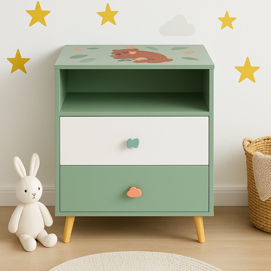 Benbo Kids FOREST gyermek tárolószekrény 2 fiókkal – mackómintás