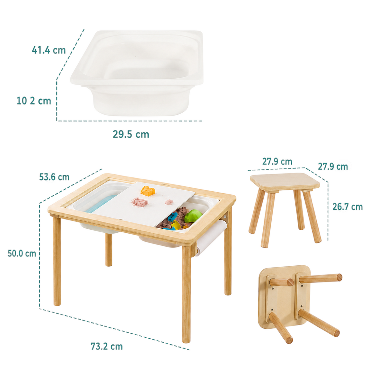 Benbo Kids 5 az 1-ben fa aktivitásasztal 2 székkel, rajztáblával, papírtekerccsel és tárolódobozokkal