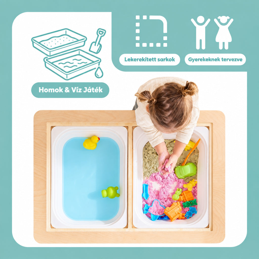 Benbo Kids 5 az 1-ben fa aktivitásasztal 2 székkel, rajztáblával, papírtekerccsel és tárolódobozokkal