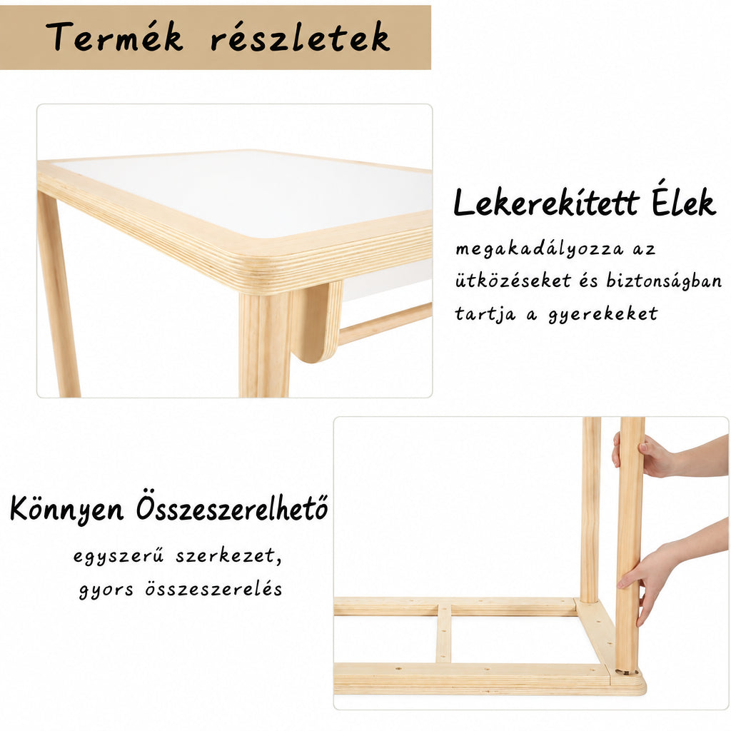 Benbo Kids 5 az 1-ben fa aktivitásasztal 2 székkel, rajztáblával, papírtekerccsel és tárolódobozokkal