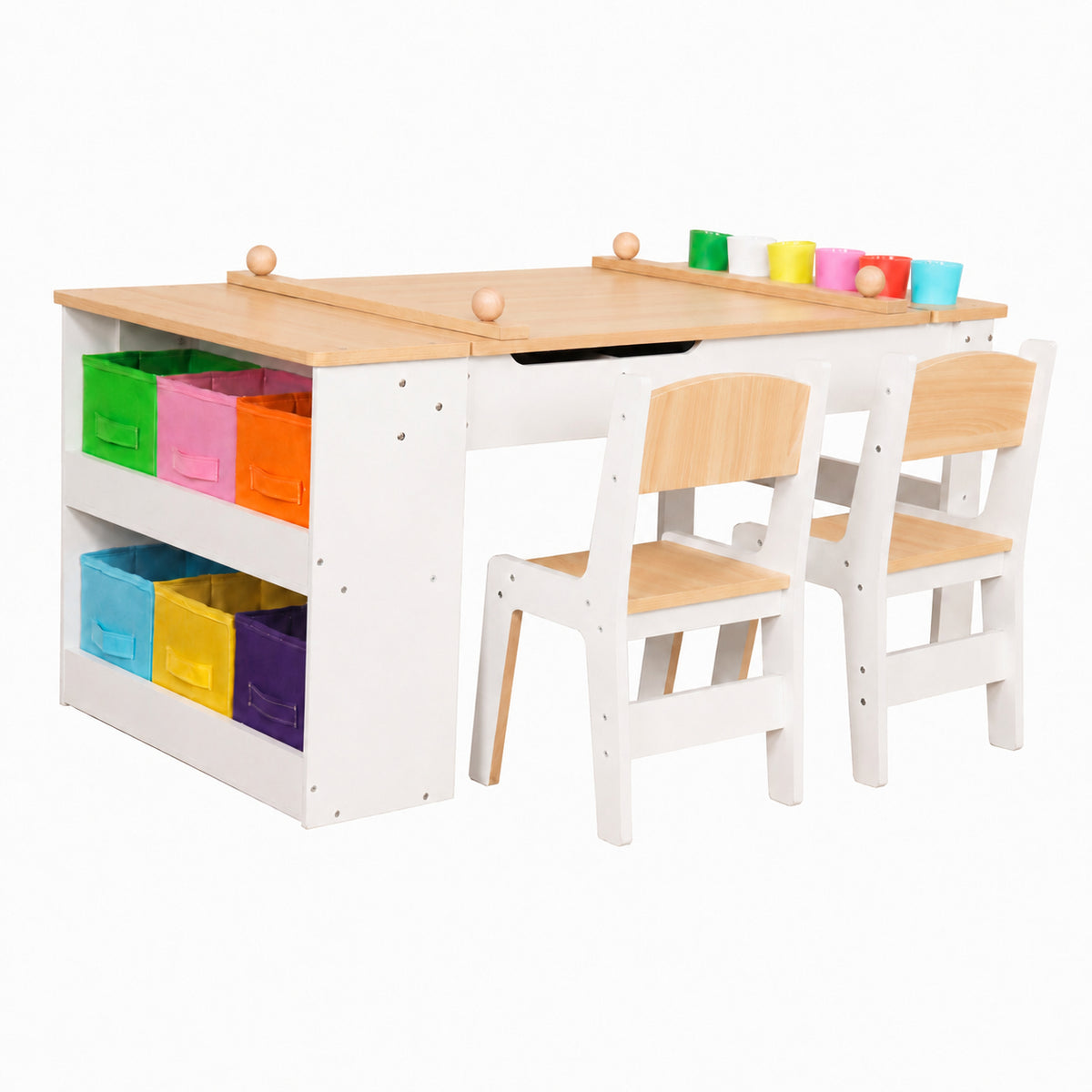Benbo Kids 3 az 1-ben fa gyermekasztal 2 székkel, rajztáblával, papírtekerccsel és tárolóval