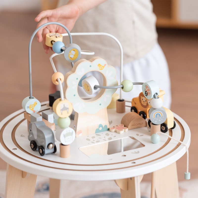 Benbo Kids fa aktivitásasztal 3D gyöngylabirintussal és játék vonattal – 12 hónapos kortól