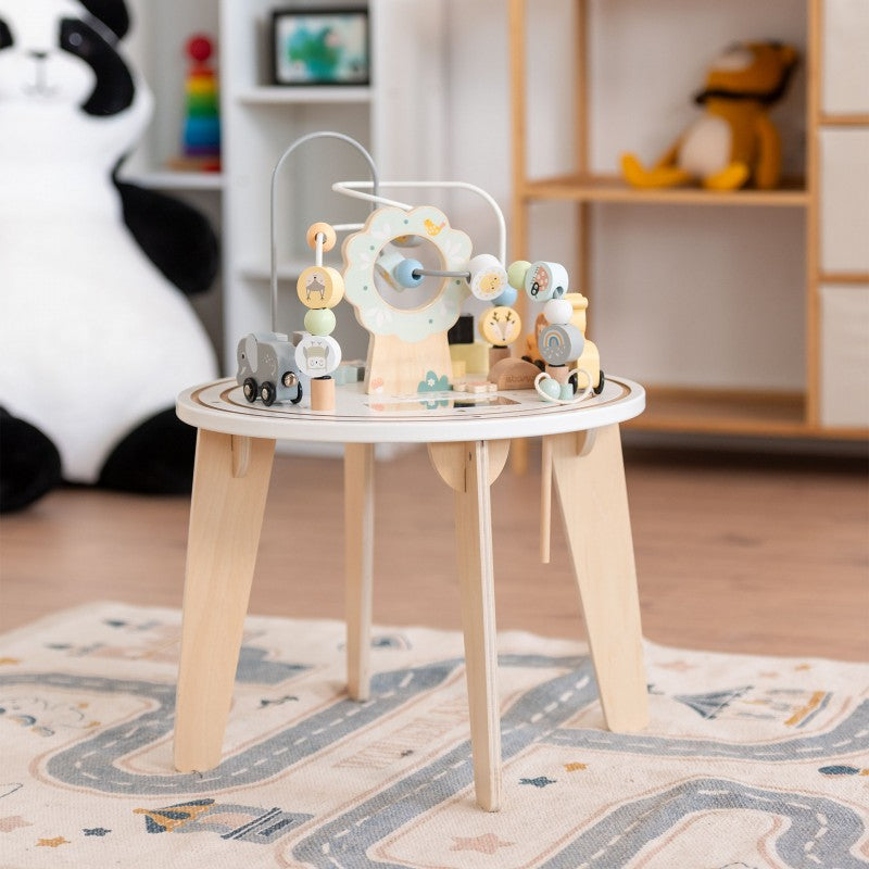 Benbo Kids fa aktivitásasztal 3D gyöngylabirintussal és játék vonattal – 12 hónapos kortól