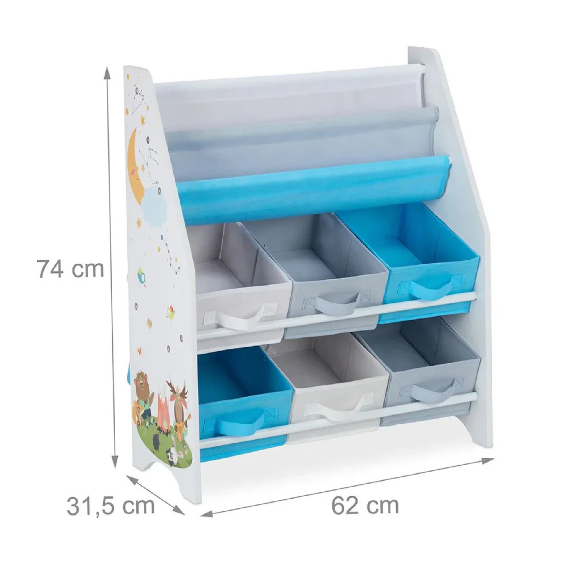 Benbo Kids Erdei Piknik könyv- és játékpolc textil rekeszekkel