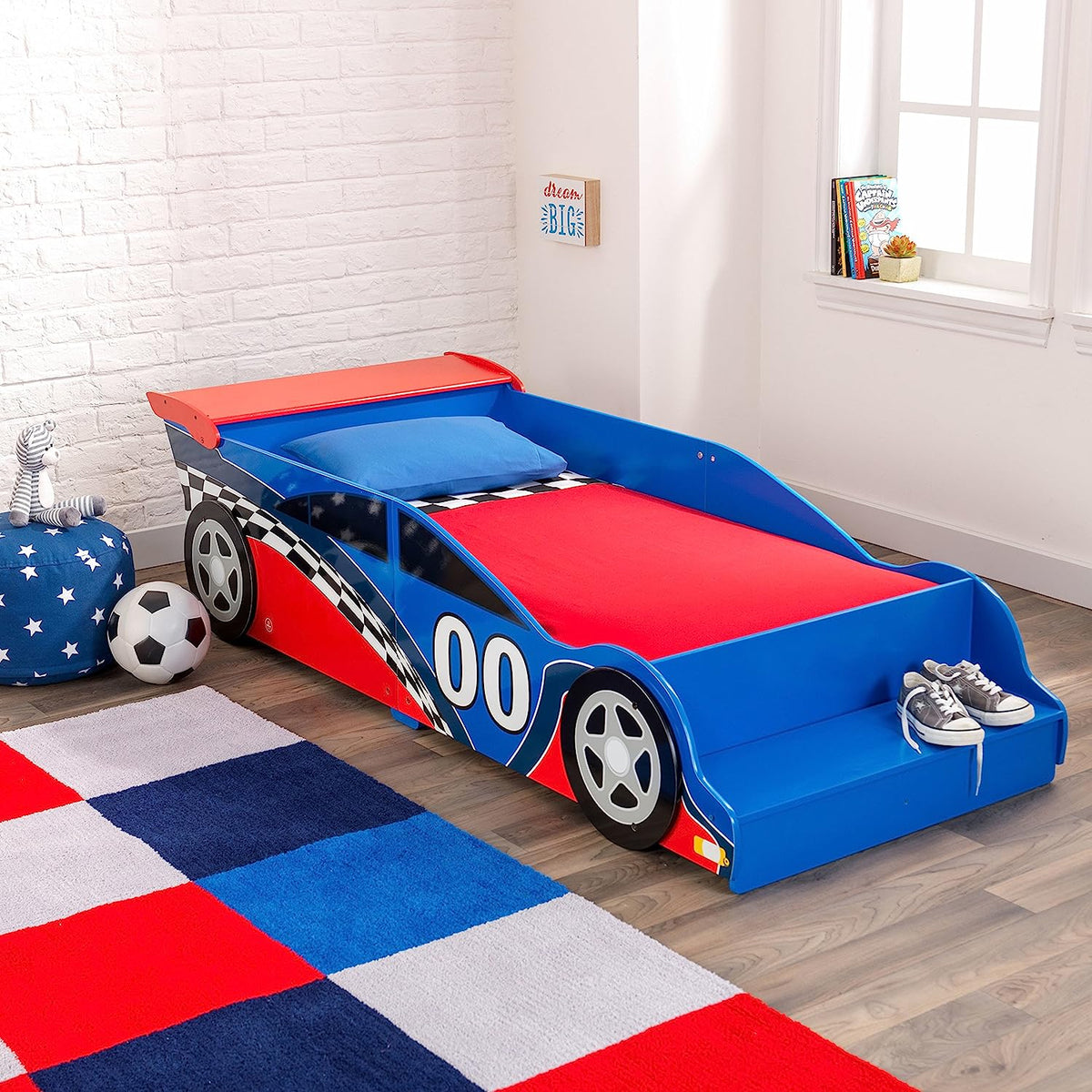 Benbo Kids RACE fa gyermekágy versenyautó formában – piros-kék, 130 × 70 cm-es matrachoz