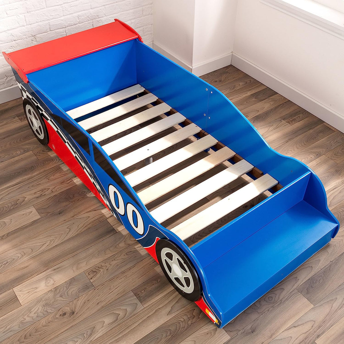 Benbo Kids RACE fa gyermekágy versenyautó formában – piros-kék, 130 × 70 cm-es matrachoz