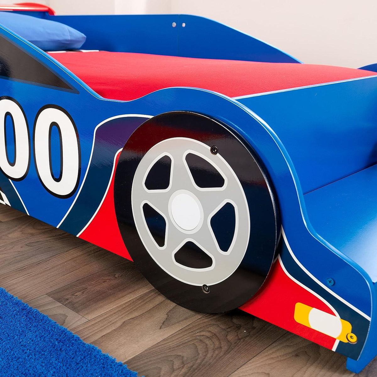 Benbo Kids RACE fa gyermekágy versenyautó formában – piros-kék, 130 × 70 cm-es matrachoz