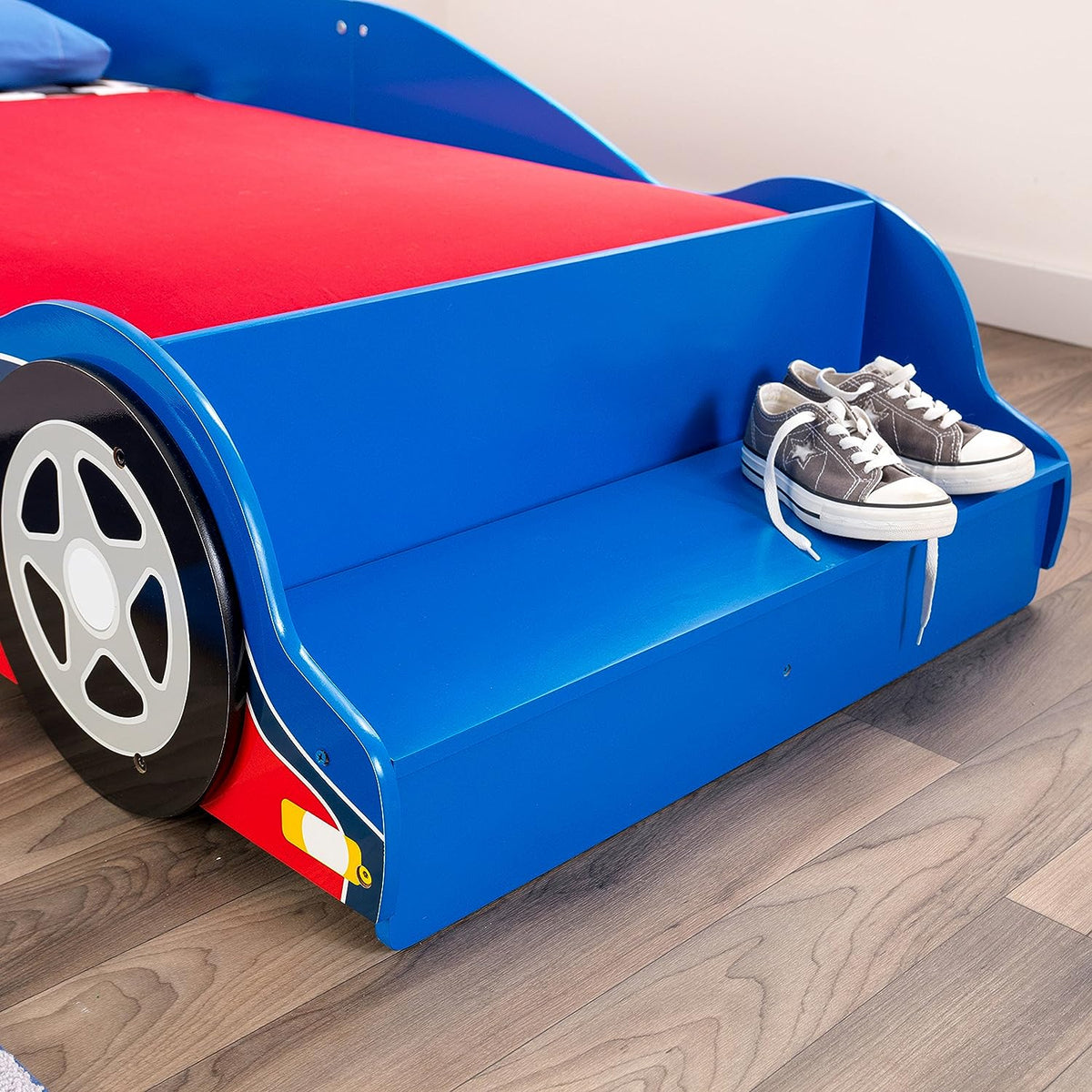 Benbo Kids RACE fa gyermekágy versenyautó formában – piros-kék, 130 × 70 cm-es matrachoz