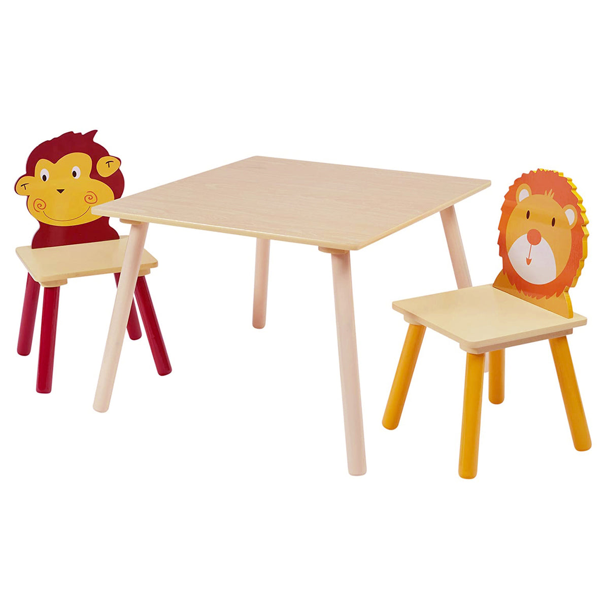 Benbo Kids ANIMALS gyermekasztal 2 székkel – natúr, oroszlán és majom mintával