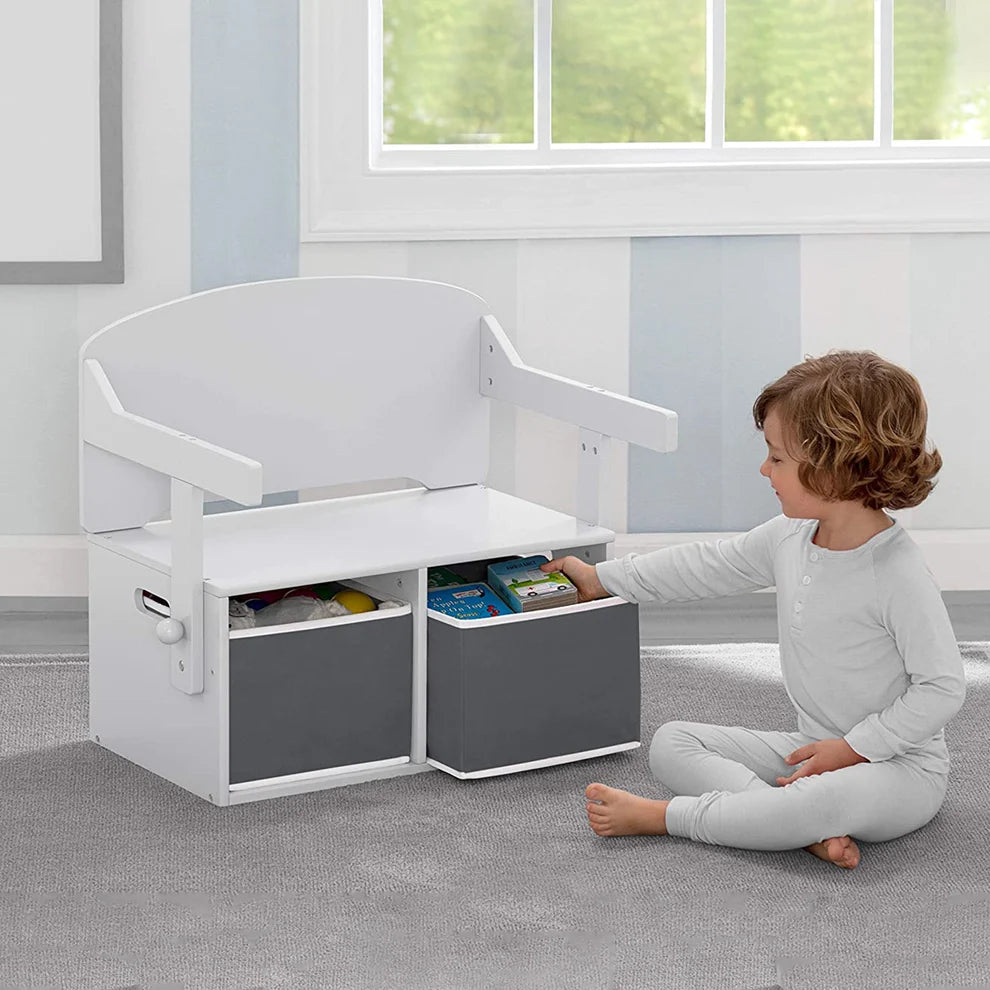 Benbo Kids 3 az 1-ben gyermekpad, íróasztal és tároló 2 textil kosárral – fehér-szürke