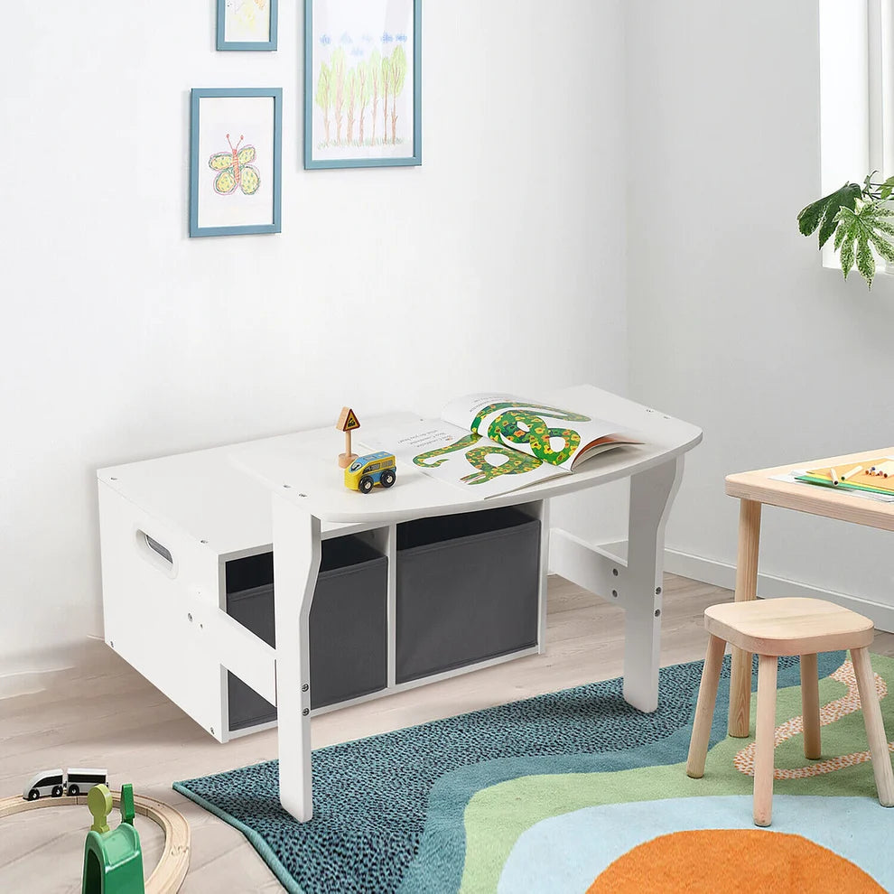 Benbo Kids 3 az 1-ben gyermekpad, íróasztal és tároló 2 textil kosárral – fehér-szürke