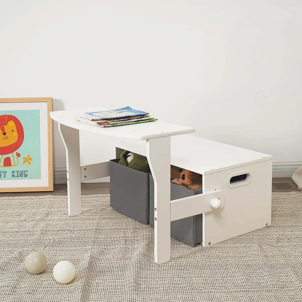 Benbo Kids 3 az 1-ben gyermekpad, íróasztal és tároló 2 textil kosárral – fehér-szürke