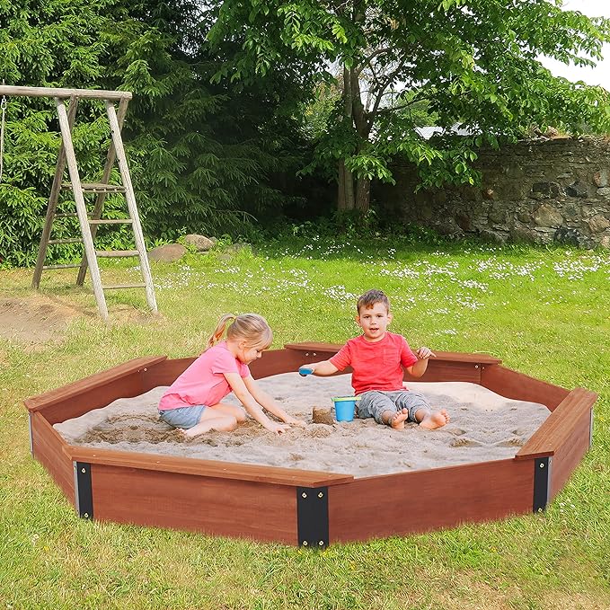 Benbo Kids OCTAGON nagy nyolcszögletű fa homokozó 4 ülőhellyel és vízálló takaróval