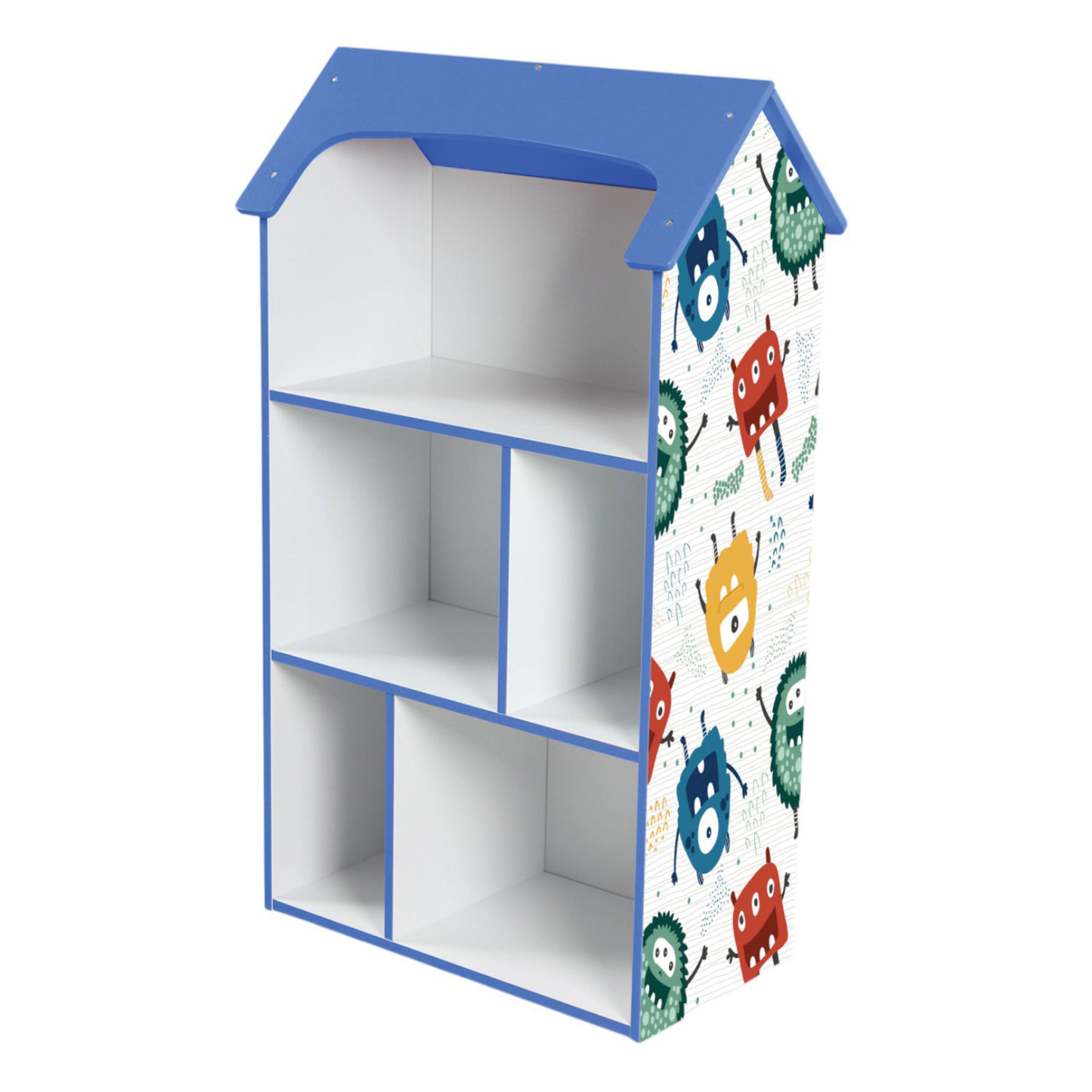 Kék ház formájú gyerek könyvespolc tetővel – Benbo Kids
