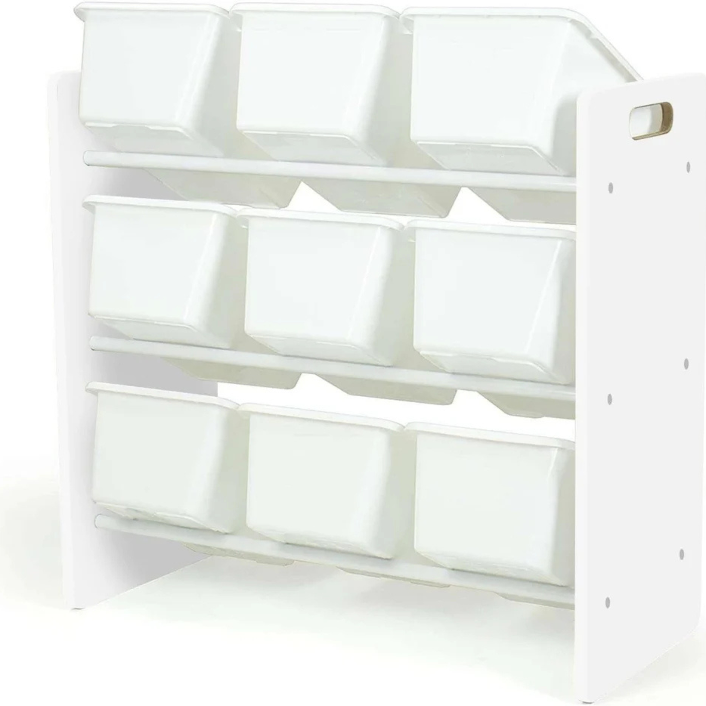 Modern gyerekszoba polc 9 fehér dobozzal