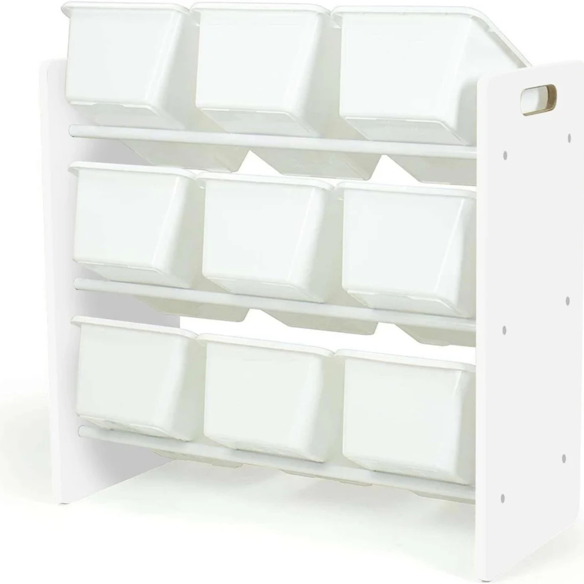 Modern gyerekszoba polc 9 fehér dobozzal