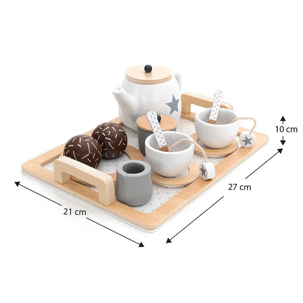 Fa tea- és kávéskészlet gyerekeknek – szerepjáték készlet tálcával és kiegészítőkkel