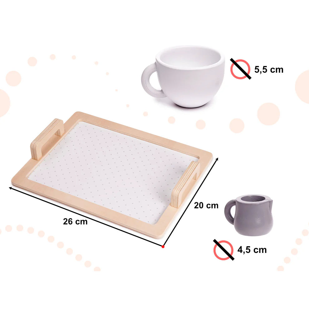 Fa tea- és kávéskészlet gyerekeknek – szerepjáték készlet tálcával és kiegészítőkkel