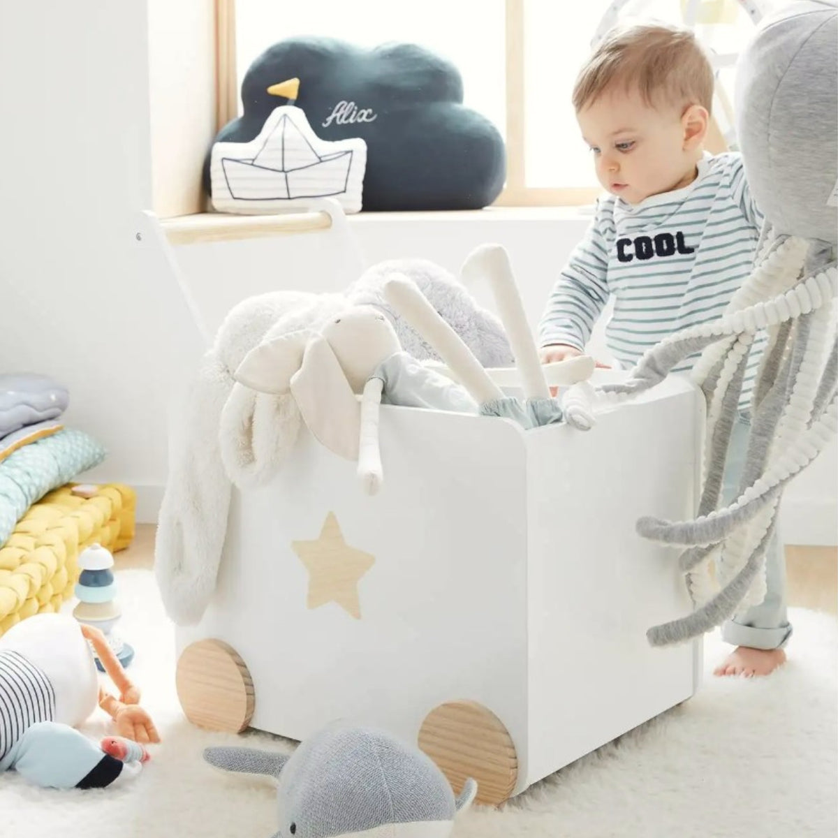 Benbo Kids fa játéktároló doboz kerekekkel és tolófogantyúval – fehér