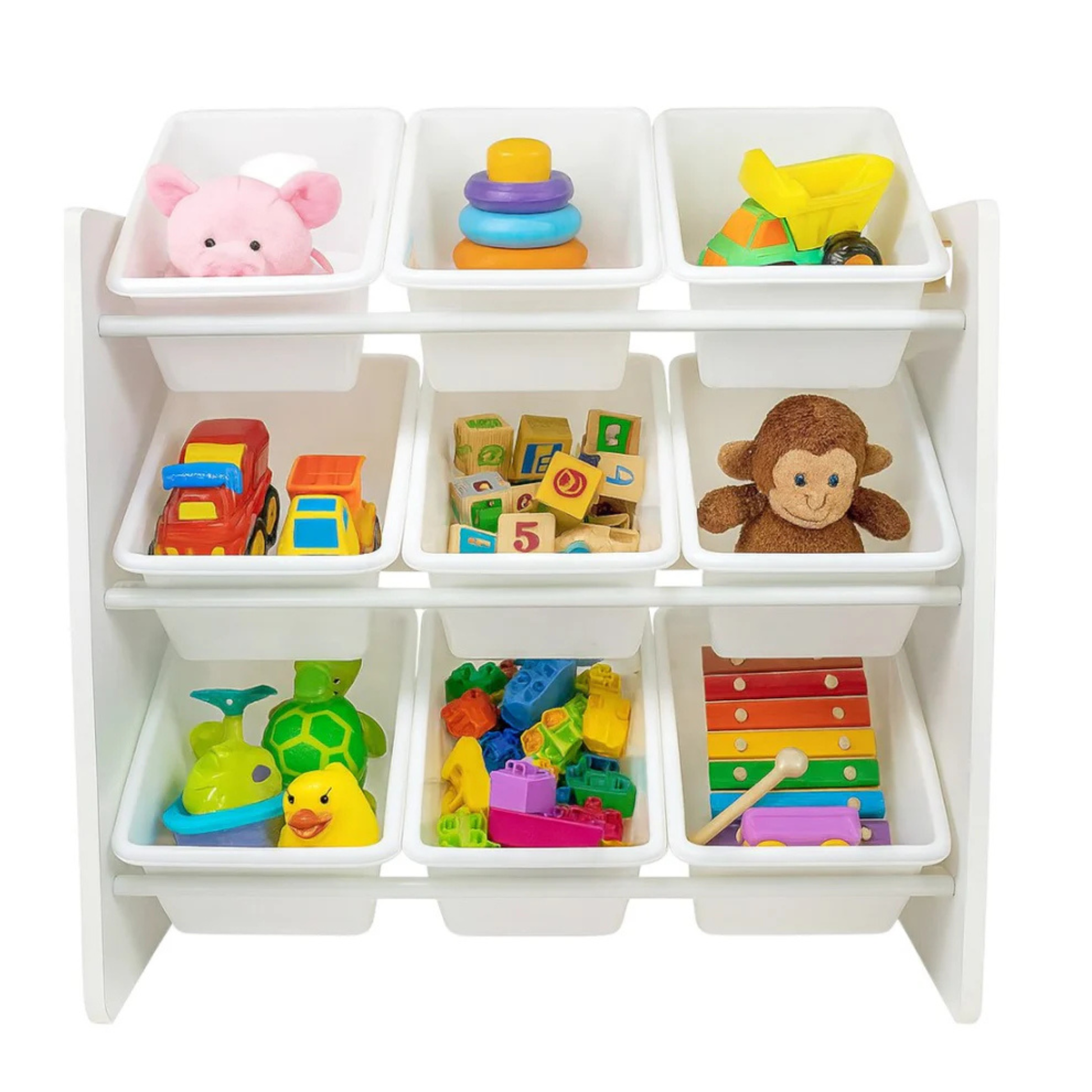 Stabil játéktároló polc MDF és fém vázzal